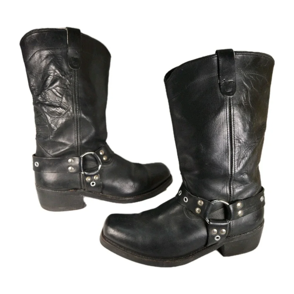 VTG 1980's Bermans Black Leather Harness Boots Men's Size 11 D Biker Motorcycle